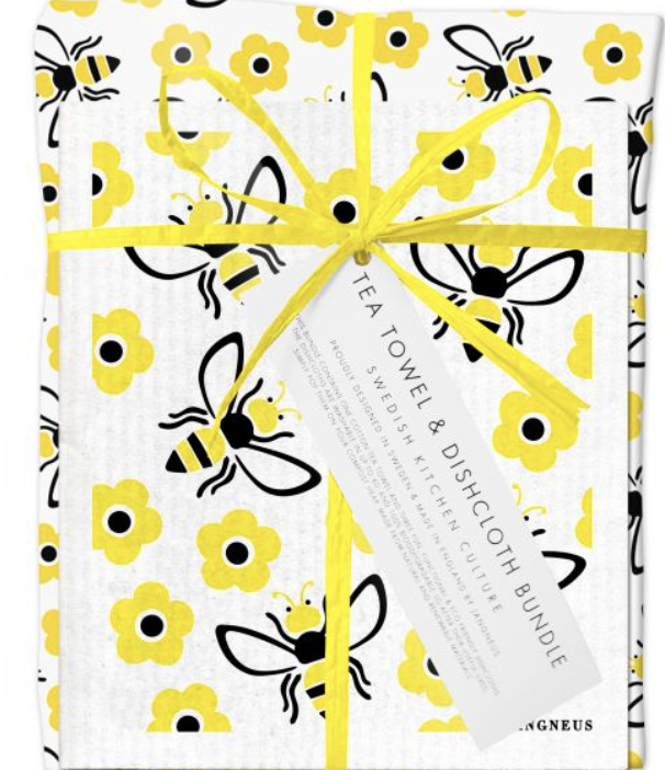Jangneus Swedish Discloth & Tea Towel Bundle Bees Yellow