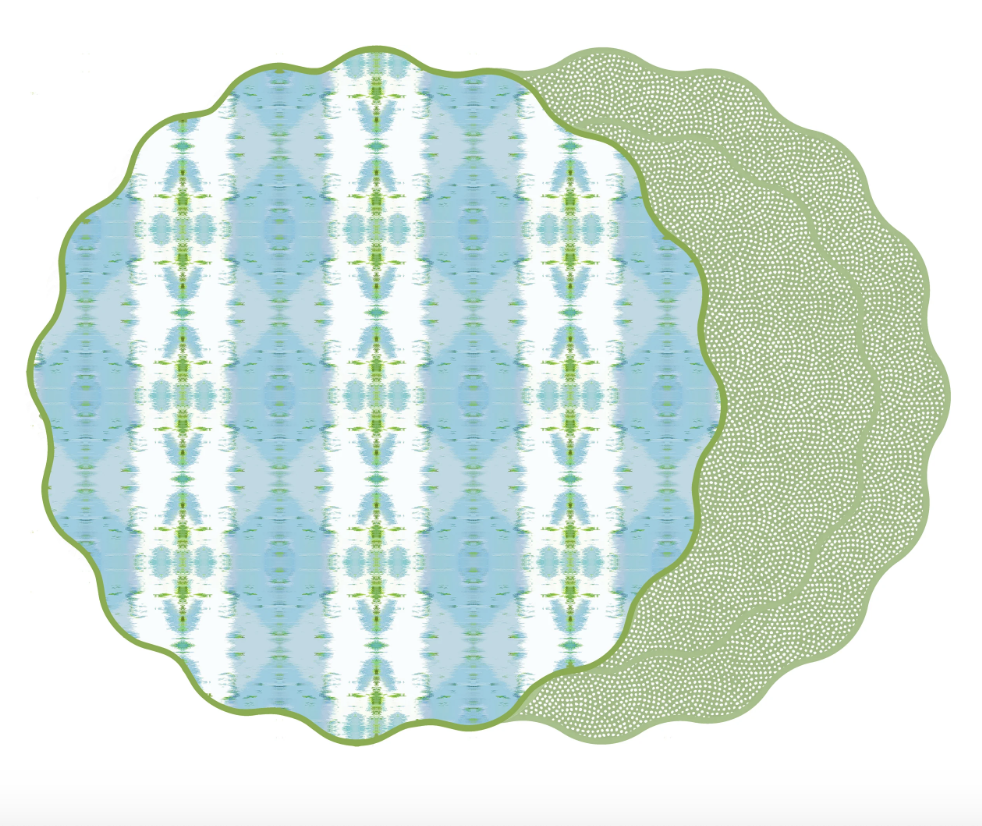 Holly Stuart Home Scallop Two Sided Placemat Laura Park Blue Passion/Green Dot