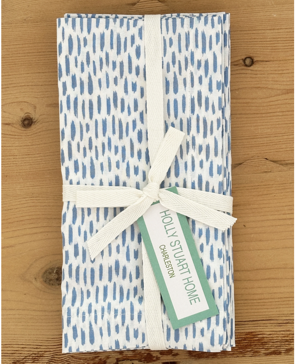 Holly Stuart Home Cotton Block Print Napkins Set of 4   Ocean