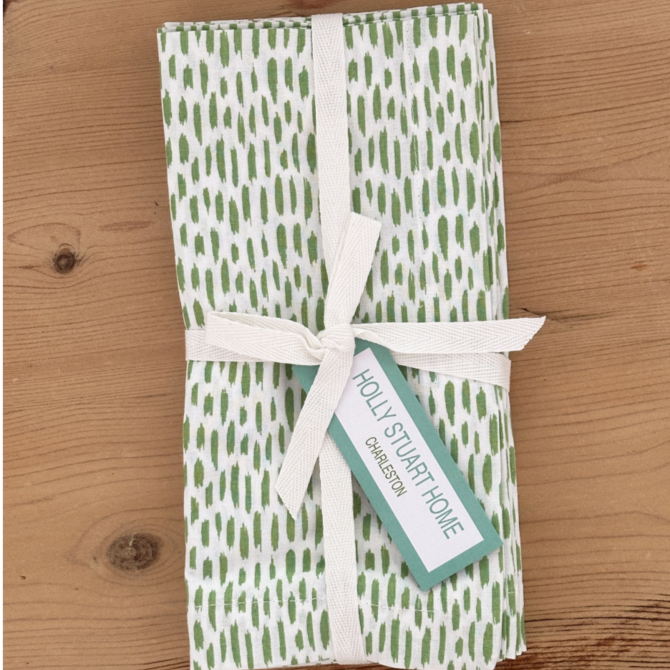 Holly Stuart Home Cotton Block Print Napkins - S/4. Green