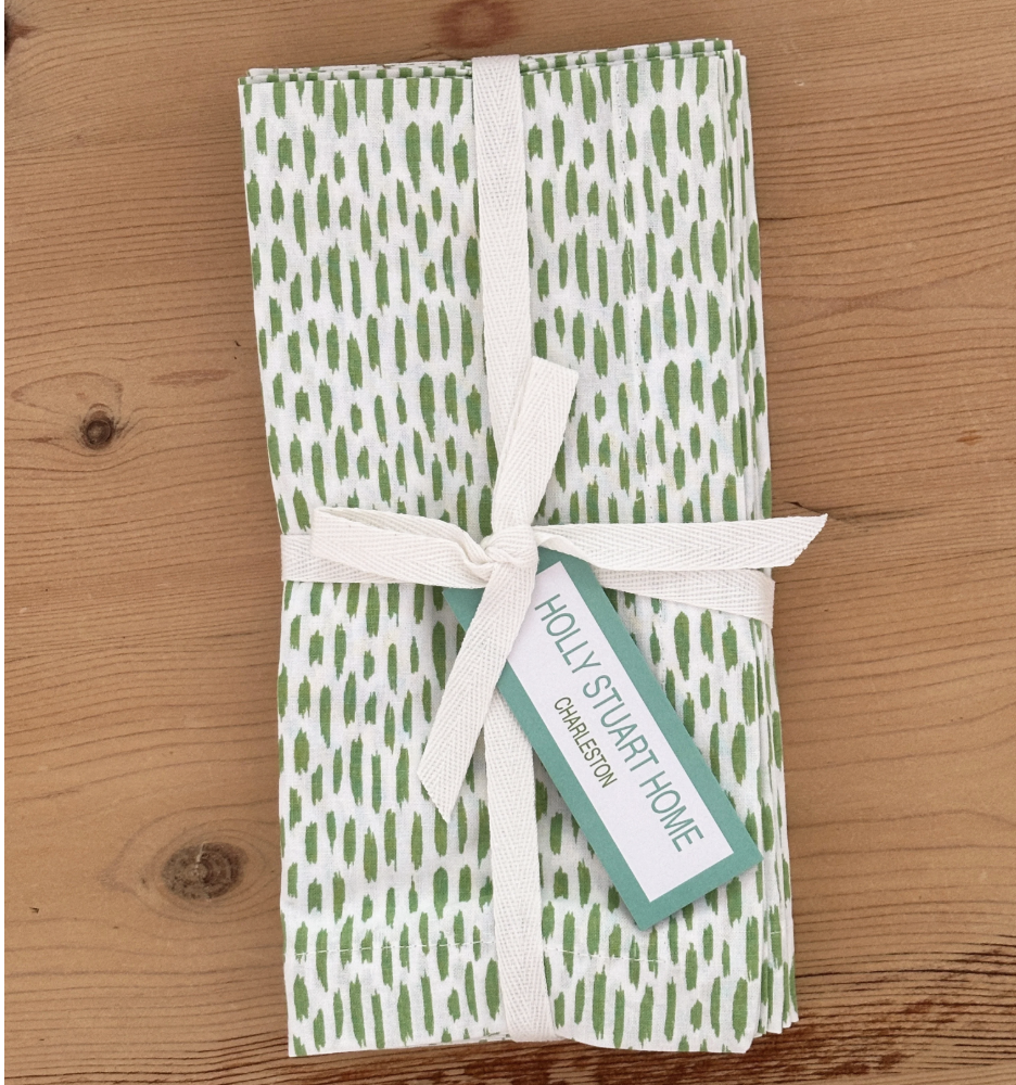 Holly Stuart Home Cotton Block Print Napkins - Set of 4 Green