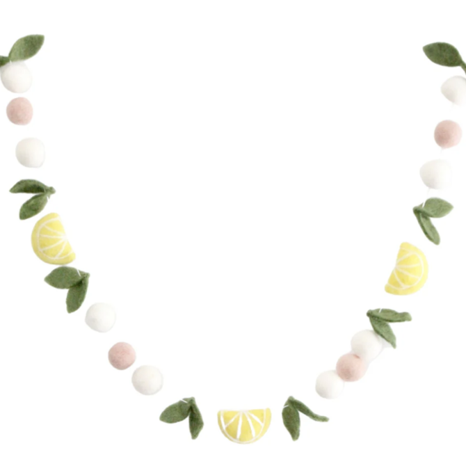Sheep Farm Felt Lemons & Leaves Felt Ball garland