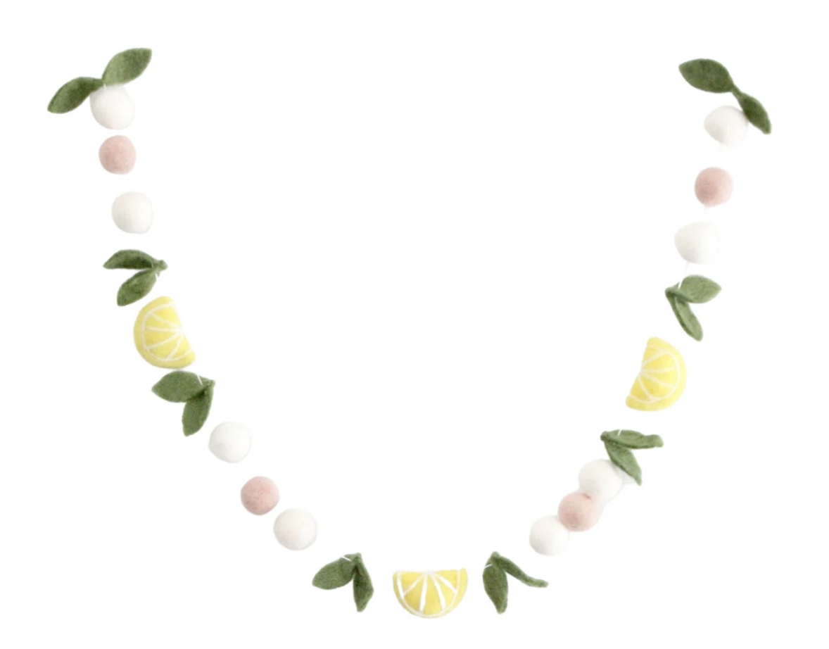 Sheep Farm Felt Lemons & Leaves Felt Ball garland