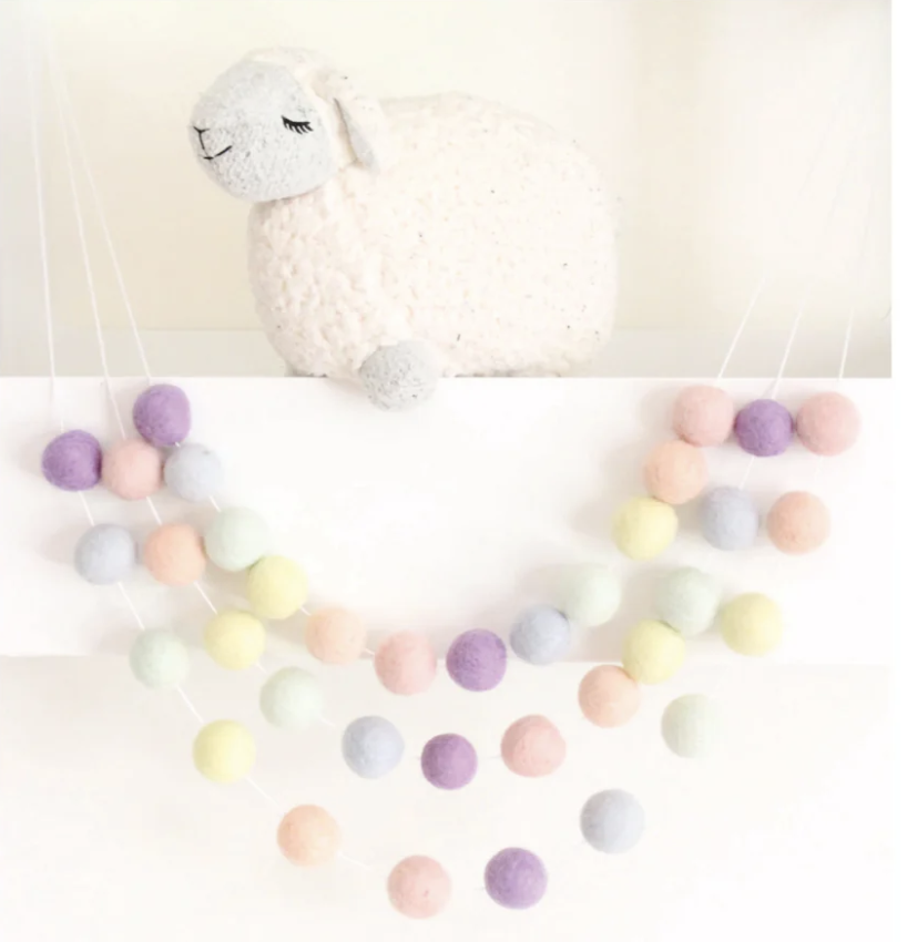 Sheep Farm Felt Pastel Rainbow Felt Ball Garland- 7Ft