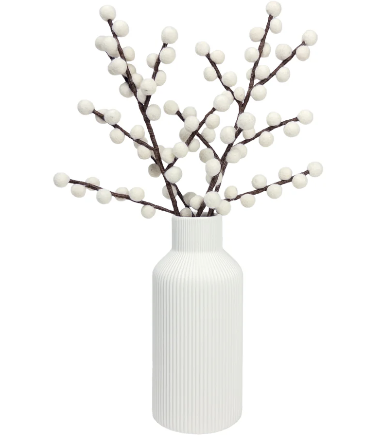 Sheep Farm Felt White Winter Berries | 16" Stem