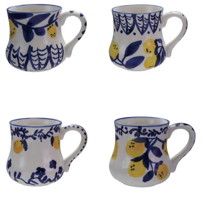 Creative Co-Op Stoneware Mug Hand-Painted w/ Lemons