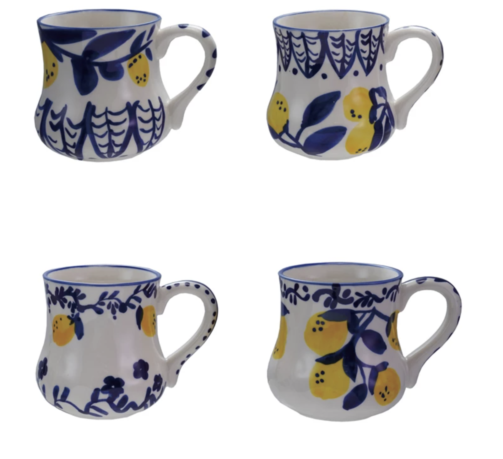 Creative Co-Op Stoneware Mug Hand-Painted w/ Lemons