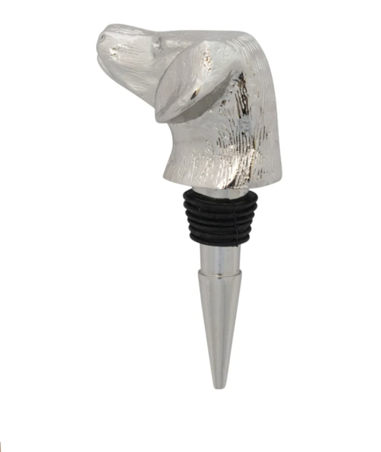 Creative Co-Op Aluminum Dog Head Bottle Stopper in Kraft Box