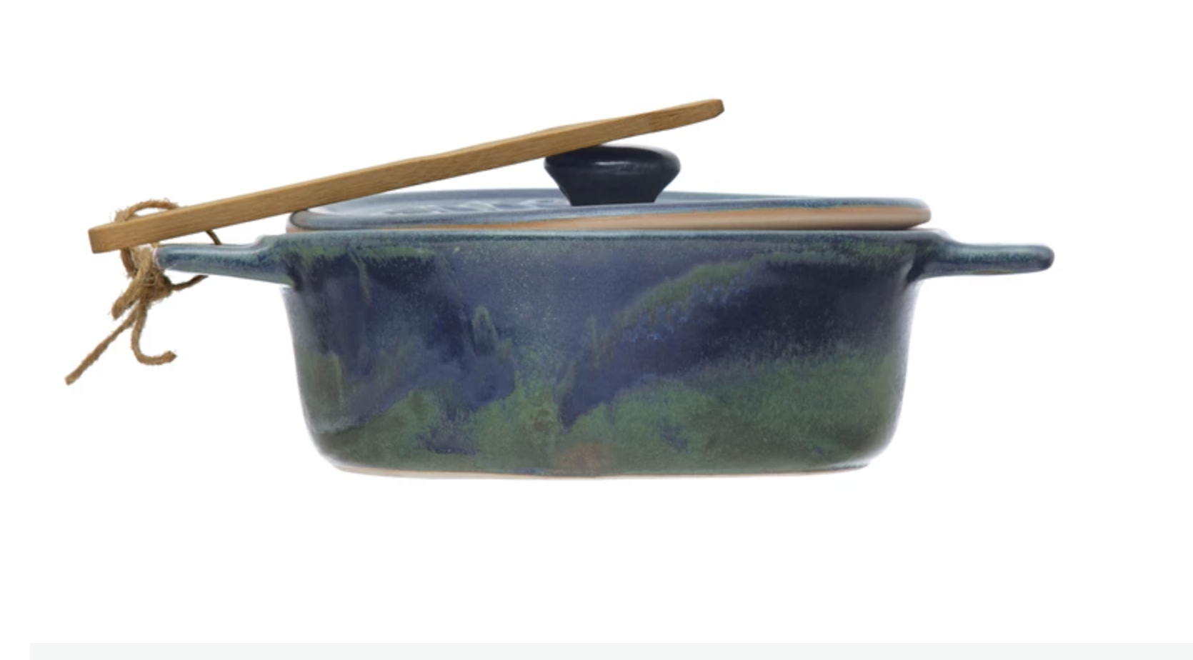 Creative CoOp Stoneware Brie Baker w/ Spreader, Blue