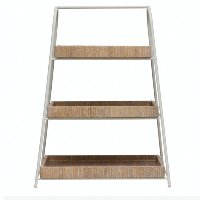 Creative Co-Op Metal, Wood and Bamboo 3-Tier Tray