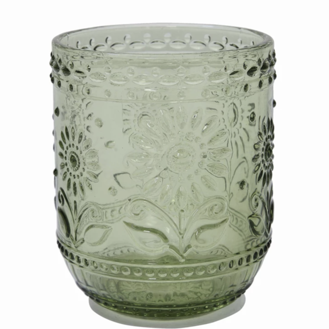Creative CoOp Embossed Drinking Glass, Green