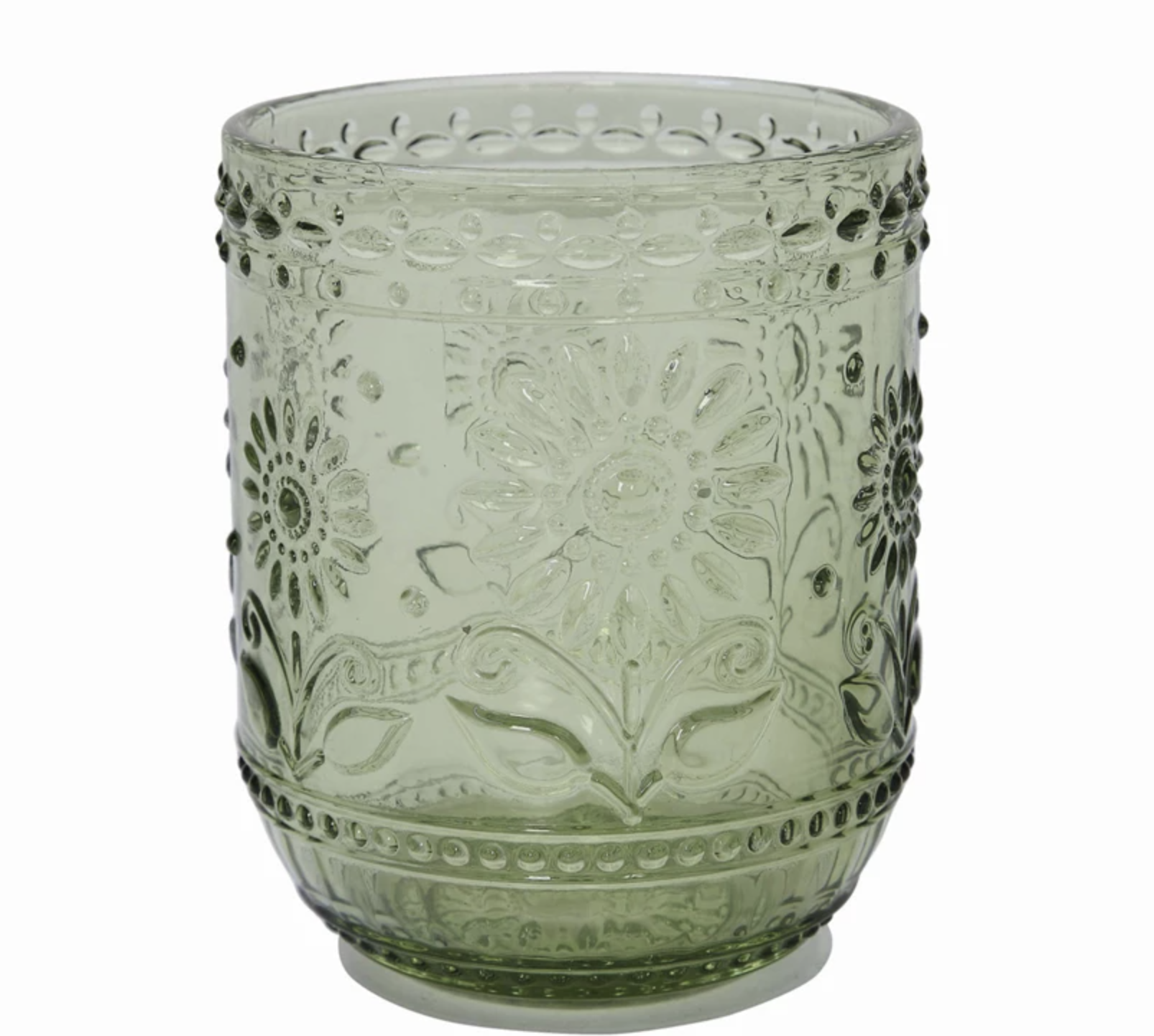 Creative CoOp Embossed Drinking Glass, Green