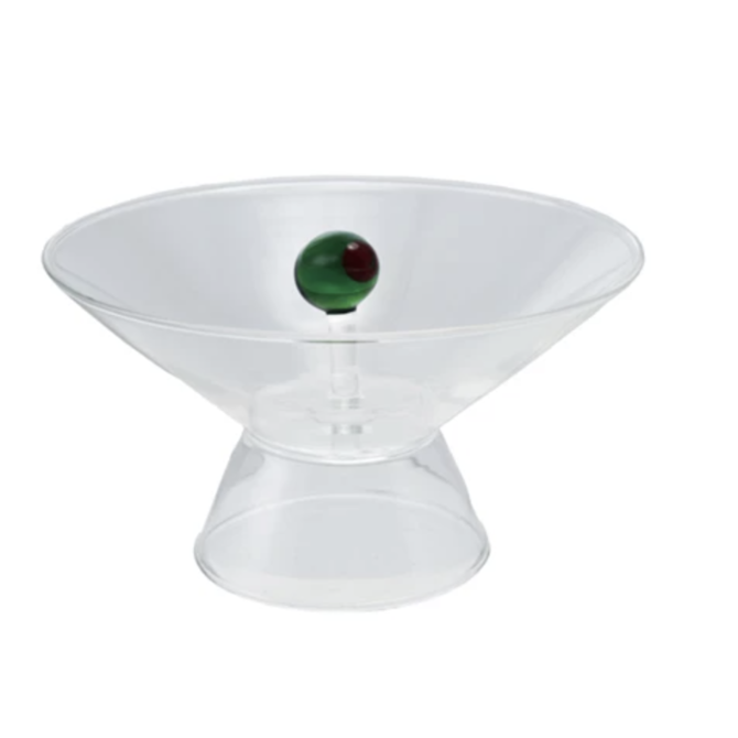 Creative CoOp Footed Glass w/ Olive Inside, Green & Red