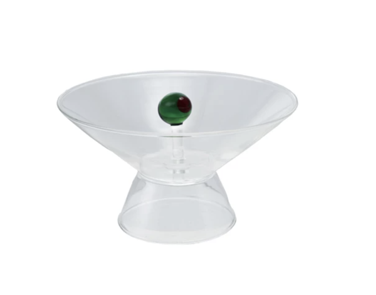 Creative CoOp Footed Glass w/ Olive Inside, Green & Red