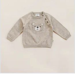 Viverano Teddy Bear Baby Raglan Pullover Oat Heather 6-12