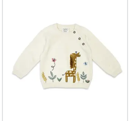 Viverano Giraffe Knit Baby Pullover Sweater Natural 0-3