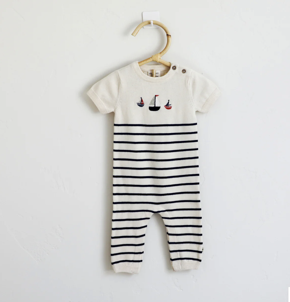 Viverano Sailboat Knit Short Sleeve Jumpsuit Natural 3-6 mos.