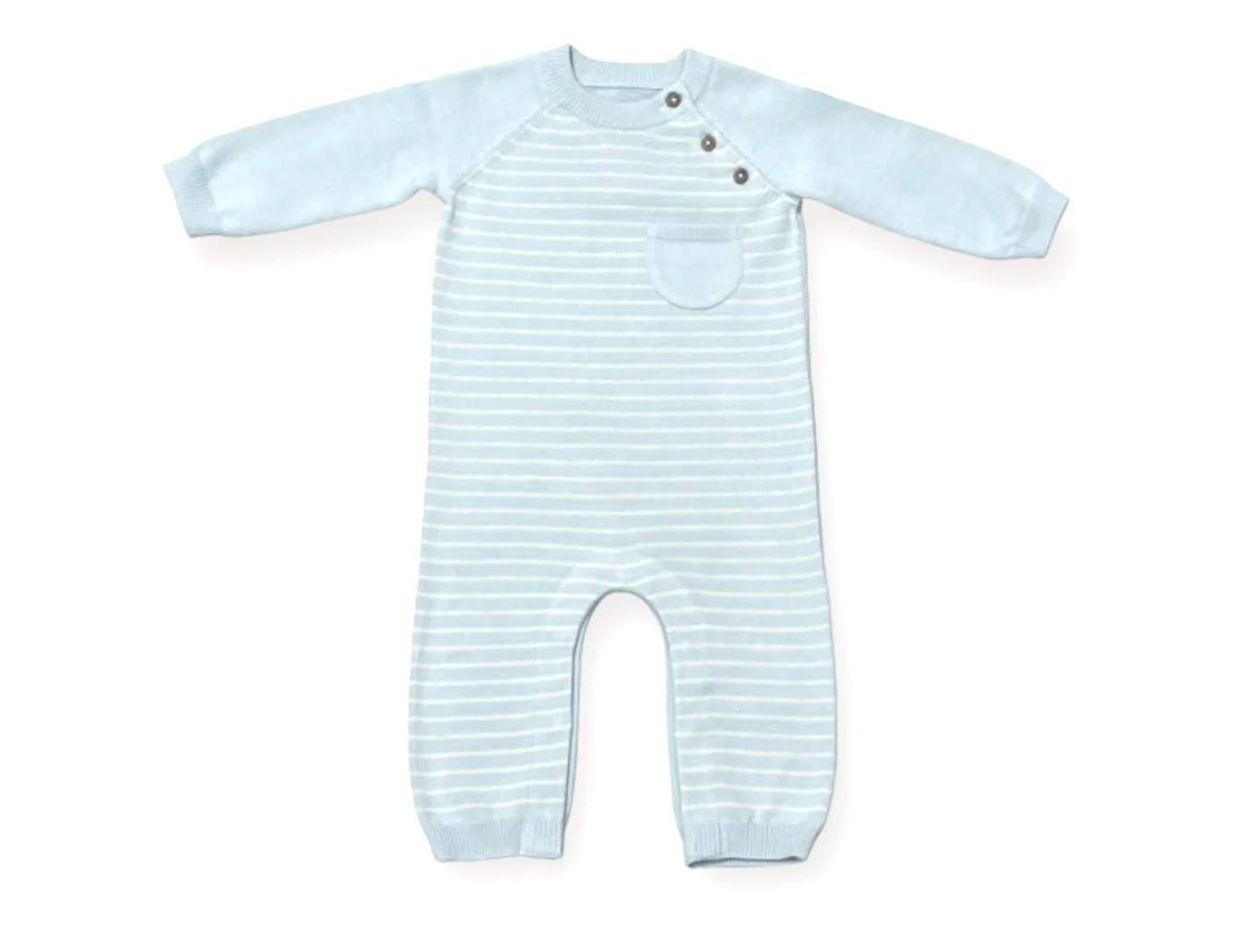 Viverano Milan Side Button & Pocket Knit Baby Jumpsuit Blue Stripe 3-6