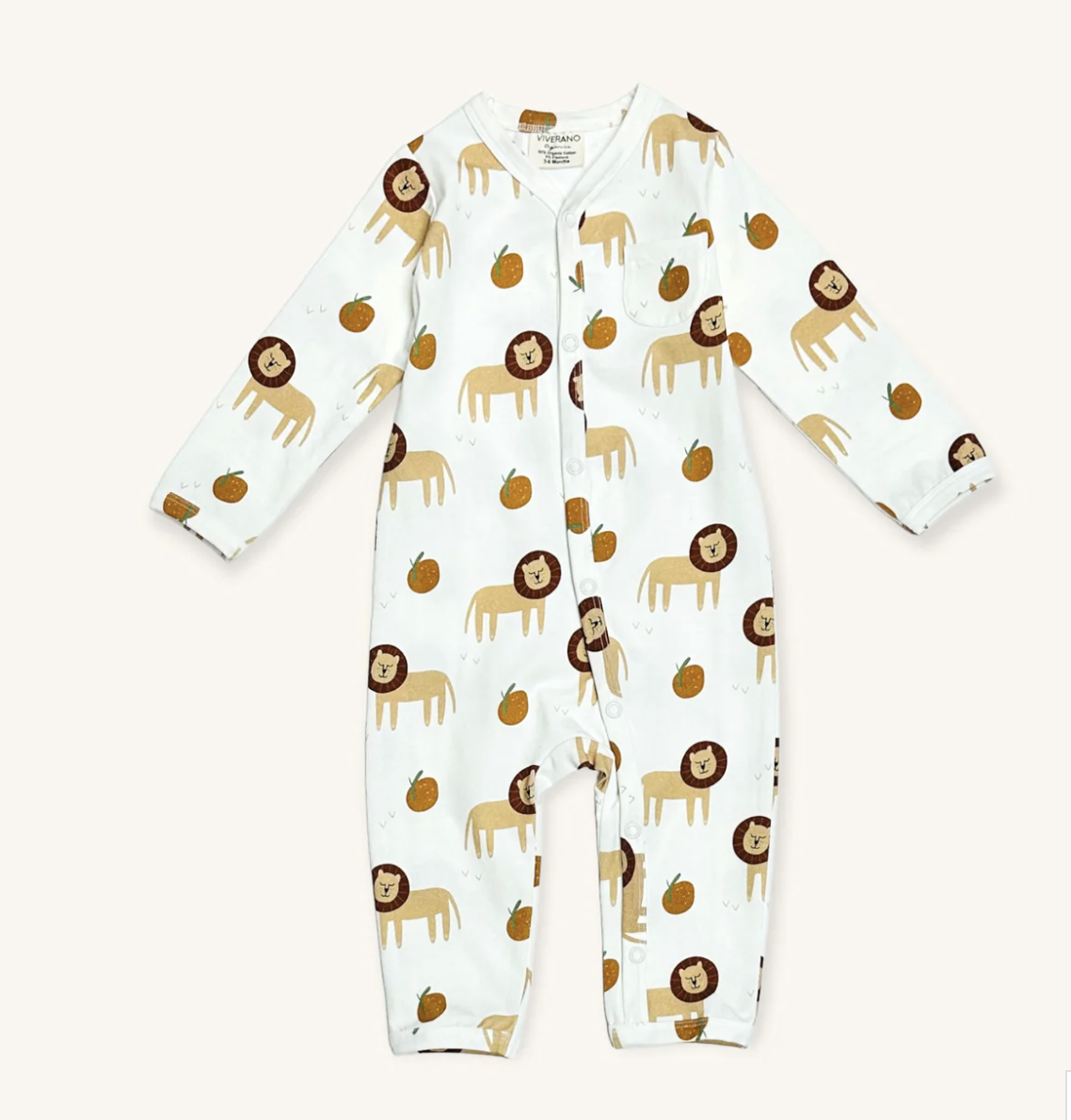 Viverano Lion Zipper Jumpsuit baby Romper Natural 3-6 mos.