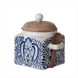Creative CoOp Hand-Painted Stoneware Canister w/ Lid & Spoon