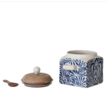 Creative CoOp Hand-Painted Stoneware Canister w/ Lid & Spoon
