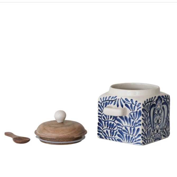 Creative CoOp Hand-Painted Stoneware Canister w/ Lid & Spoon