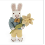 Gry & Sif White Bunny w/Blue Jacket & Narcissis Flower