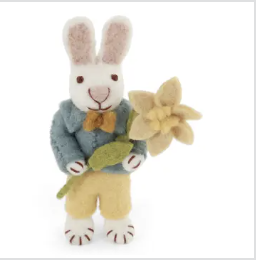 Gry & Sif White Bunny w/Blue Jacket & Narcissis Flower