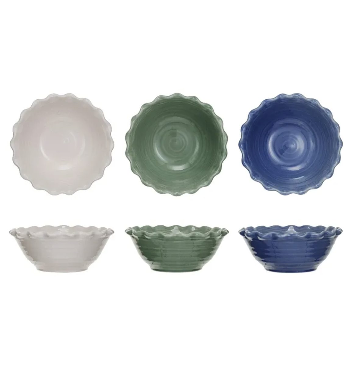 Creative Co-Op 10 in Round X 4 in H Stoneware Bowl w Scalloped Edge