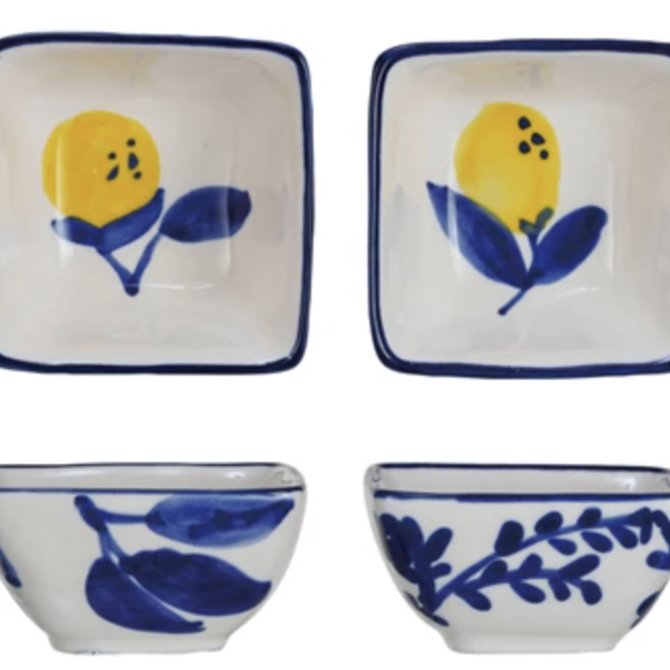 Creative CoOp 3" Square Stoneware Dish w Lemon