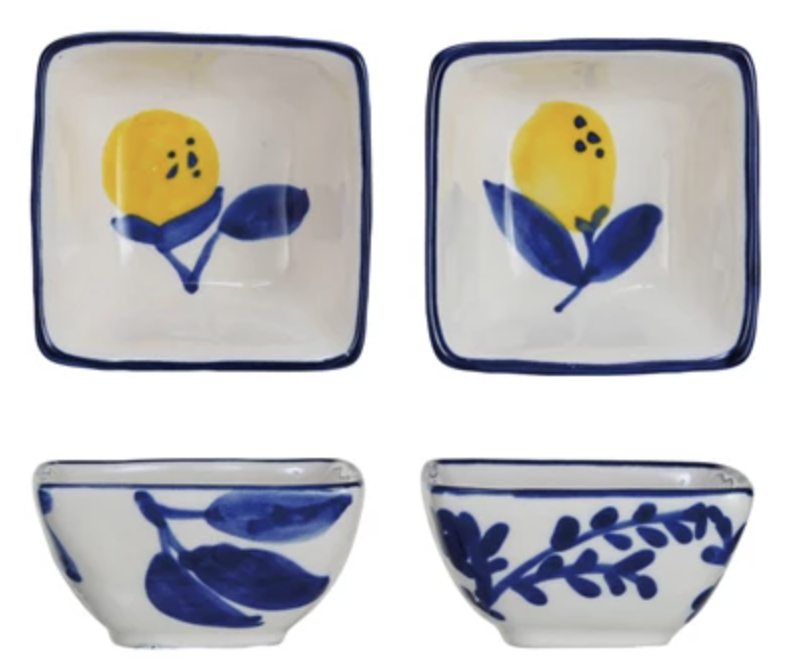 Creative Co-Op 3" Square Stoneware Dish w Lemon