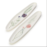 Two's Company Artisanal Long Tidbit Plate w/ Botanical Design