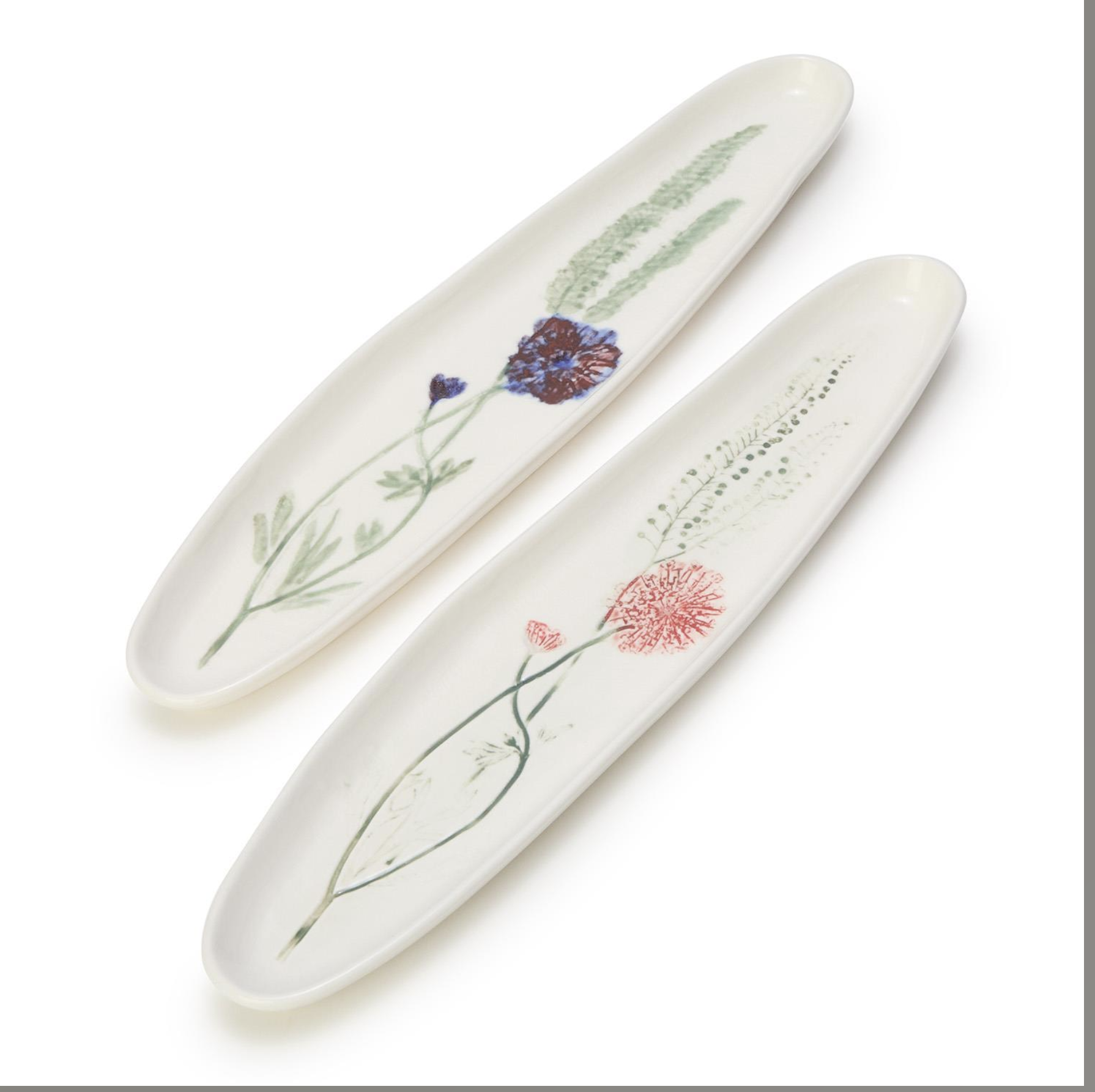 Two's Company Artisanal Long Tidbit Plate w/ Botanical Design