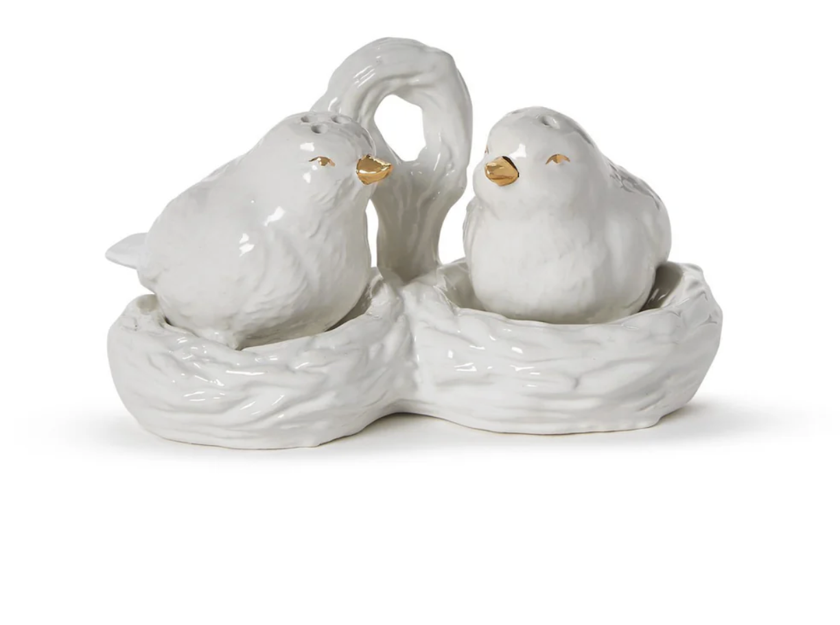 Two's Company Birds Salt & Pepper Shakers Nest Set