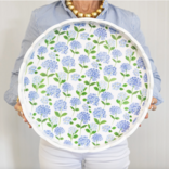 WH Hostess WH Lacquer 16" Round Scallop Lacquer Tray| Blue Hydrangeas
