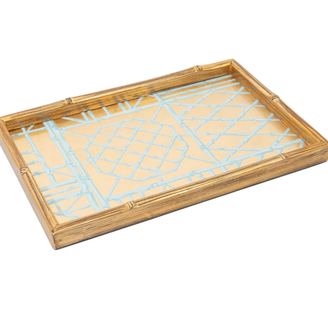 Caspari Bamboo Screen Robin's Egg Bamboo Edge Lacquer Vanity Tray