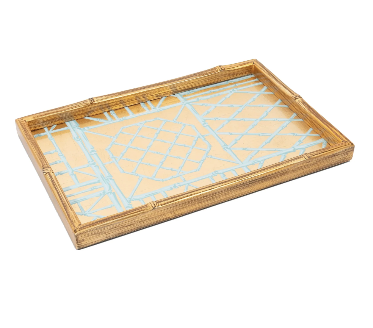 Caspari Bamboo Screen Robin's Egg Bamboo Edge Lacquer Vanity Tray