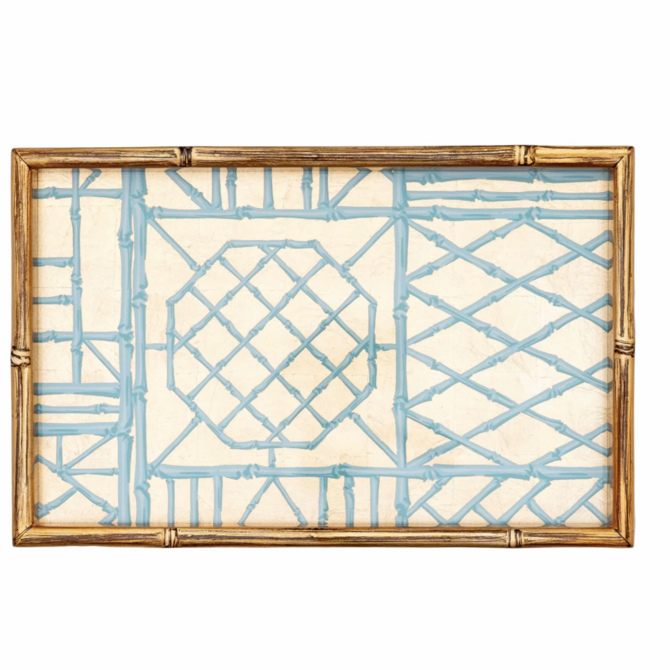 Caspari Bamboo Screen Robin's Egg Bamboo Edge Lacquer Vanity Tray