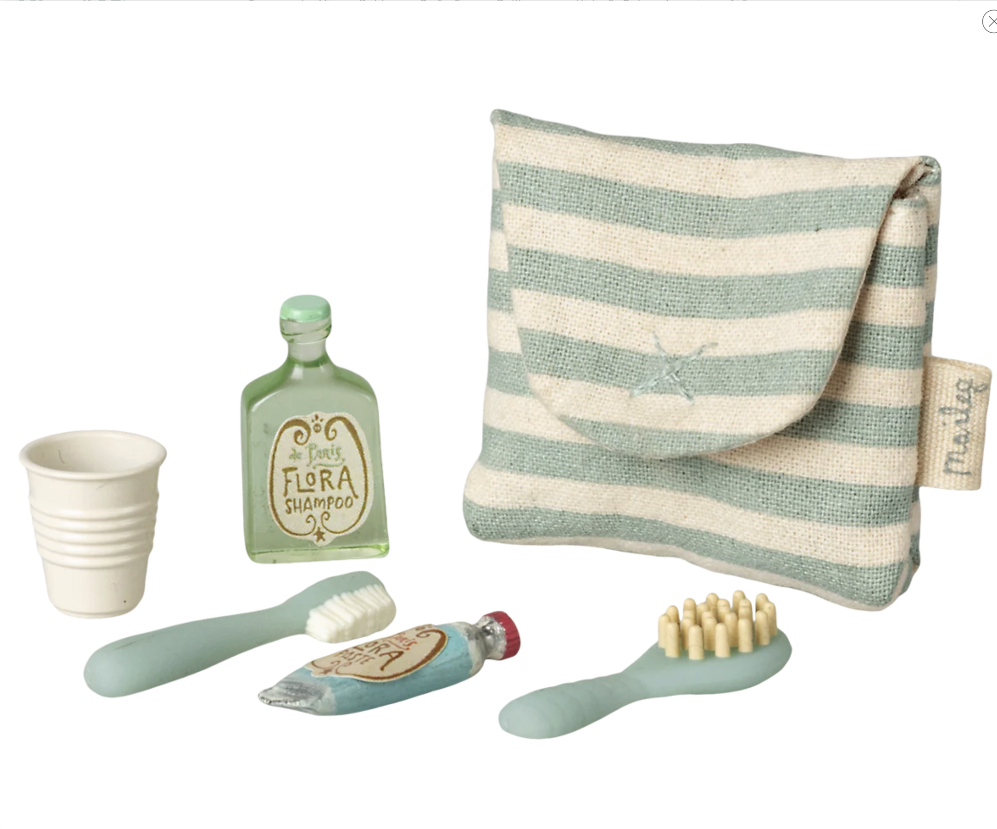 Maileg Toothbrush set in bag, Mouse - Blue Strip