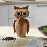 Creative CoOp Owl Salt/Pepper Mill - Acacia Wood - Natural & Black