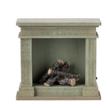 Maileg Miniature Fireplace- Dusty Green (lights up)