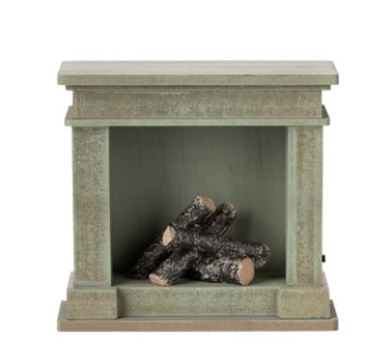 Maileg Miniature Fireplace- Dusty Green (lights up)