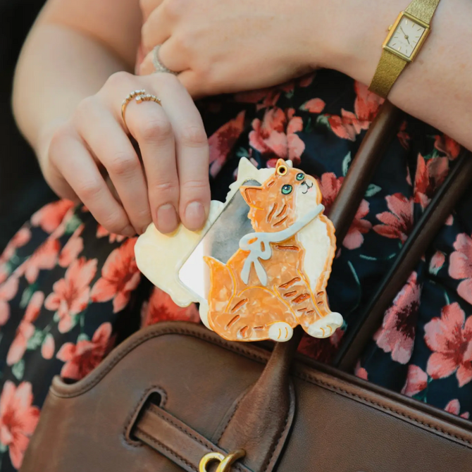 Solar Eclipse Hand Painted kyoto Kitten Compact Mirror