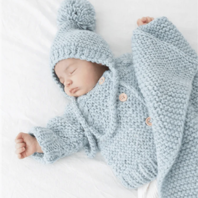 Huggalugs Garter Stitch Knit Bonnet Surf Blue/S (0-6M)