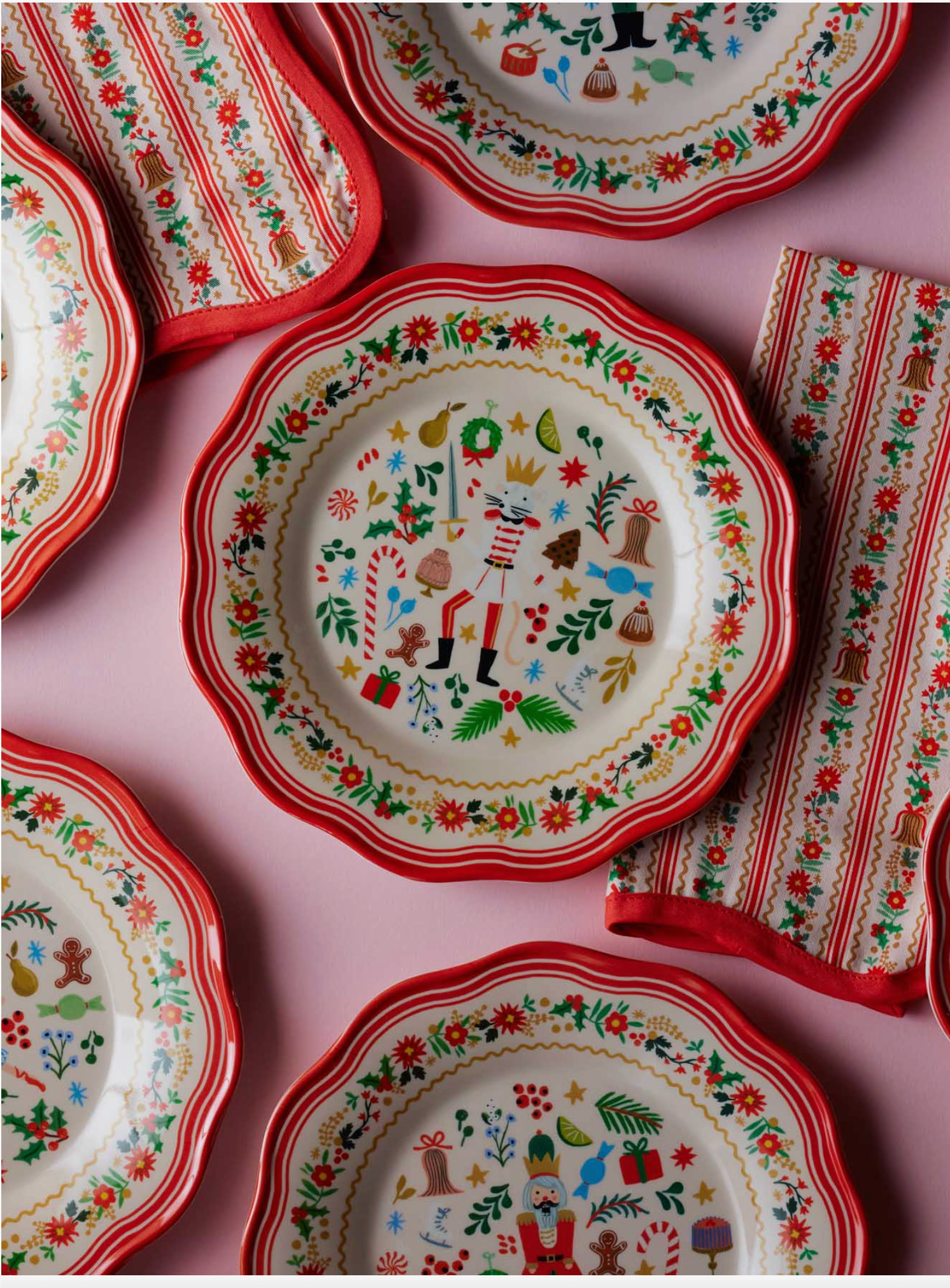 Rifle Paper Co. Holly Jolly Nutcracker Melamine Assorted Dessert Plates Set of 4