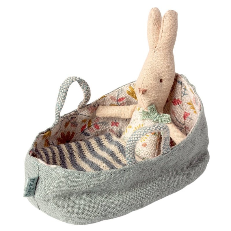 Maileg Rabbit in Dusty Green Carry Cot