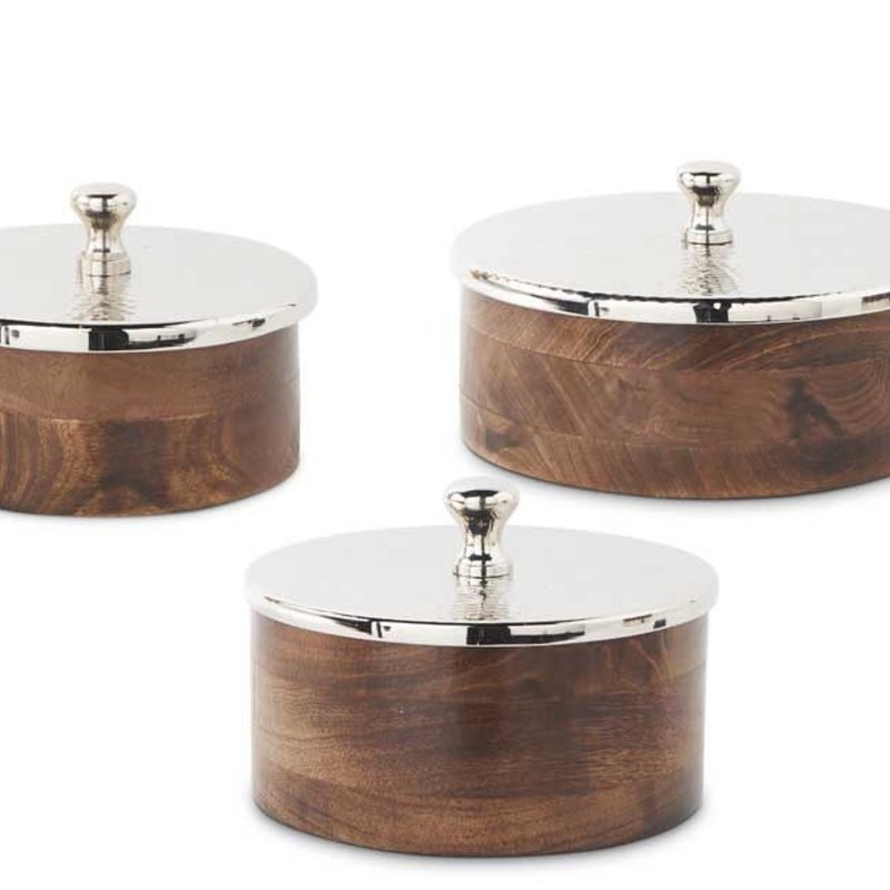 LPM Round Wood Box with Hammered Lid, Large