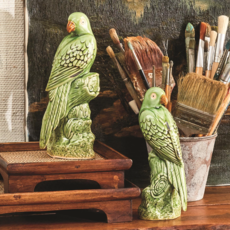 Green Parrot Sculpture, pair