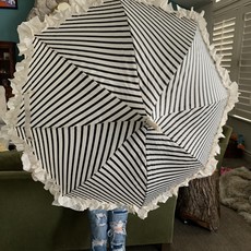 Pagoda Umbrella, Black & Cream Stripe, Ruffled