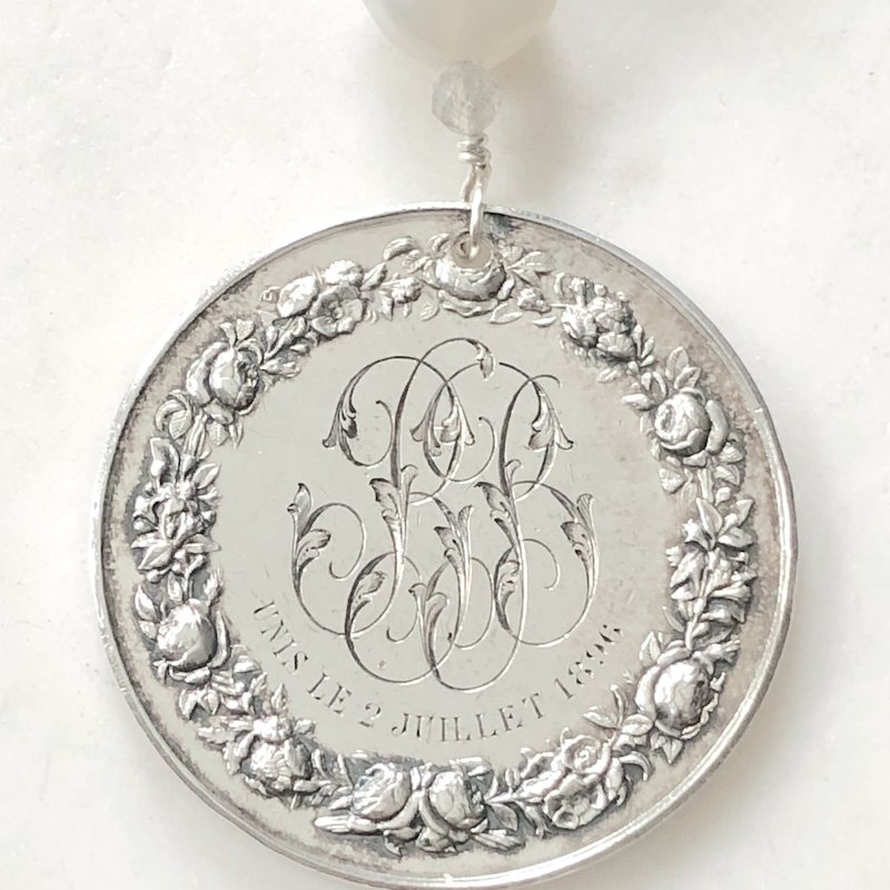 Antique French Wedding Medal, BB monogram